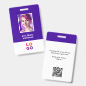 企業ロゴ、写真、QRコード、名前ID バッジ (正面&裏面)