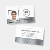 企業ロゴ 従業員写真 ID シルバー バッジ (正面&裏面)