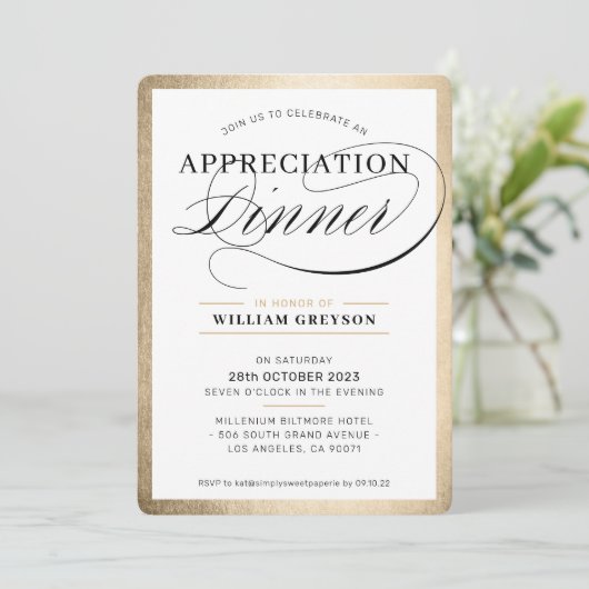企業感謝ディナーモダンビジネス金ゴールド 招待状 (スタンド正面)