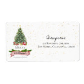企業 ホワイト 偽 ピンク グリッター メリークリスマス ラベル (正面)