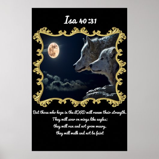 伊佐40:31満月を見つめている狼。 ポスター (正面)