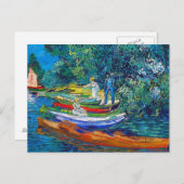 伊勢の川岸に漕ぎボート ポストカード (正面/裏面)