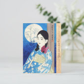 伊東深水秋の満月の若き美女 ポストカード (スタンド正面)