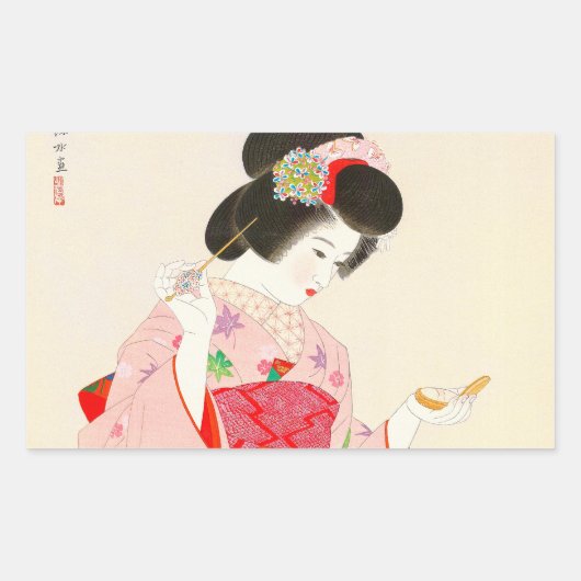 伊東神水メイクアップ日本芸者女性 長方形シール (正面)