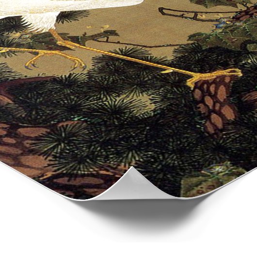 伊東若冲の松の木と白の鳳凰 ポスター (角)