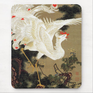 伊東若冲の松の木と白の鳳凰 マウスパッド