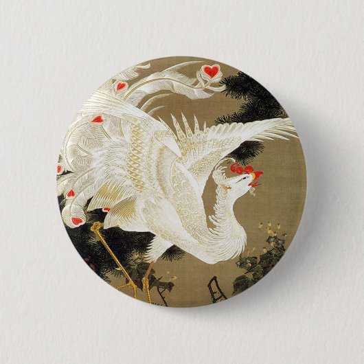 伊東若冲の松の木と白の鳳凰 缶バッジ (正面)