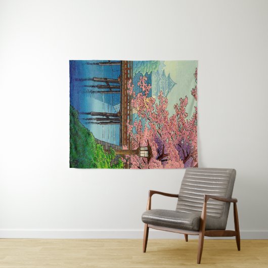 伊東雄藩のヴィンテージ城とさくらんぼの花 タペストリー (インサイチュ(横))