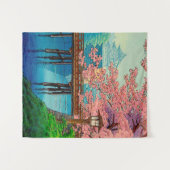 伊東雄藩のヴィンテージ城とさくらんぼの花 タペストリー (正面(横))