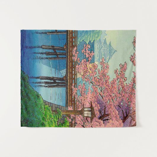 伊東雄藩のヴィンテージ城とさくらんぼの花 タペストリー (正面(横))