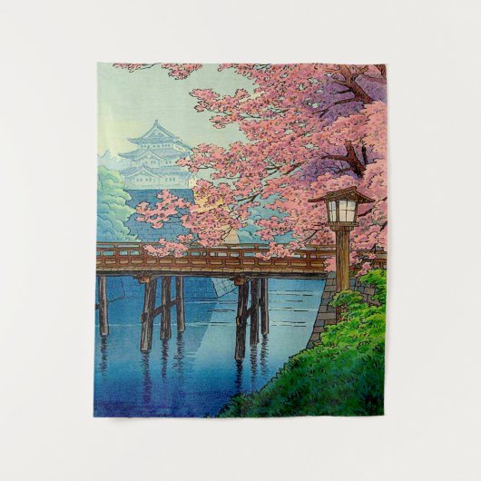 伊東雄藩のヴィンテージ城とさくらんぼの花 タペストリー (正面)