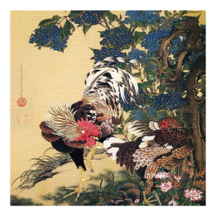 伊藤若冲によるニワトリとアジサイ フォトプリント           