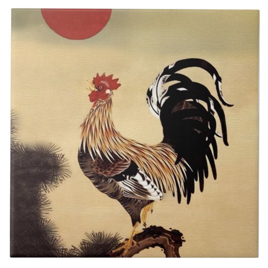 伊藤若冲による雄鶏の鳴き声 タイル (正面)