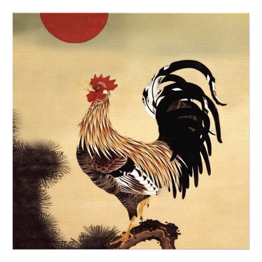 伊藤若冲による雄鶏の鳴き声 フォトプリント            (正面)