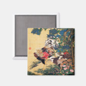 伊藤若冲のアジサイの鶏と鶏 マグネット (正面/裏面)