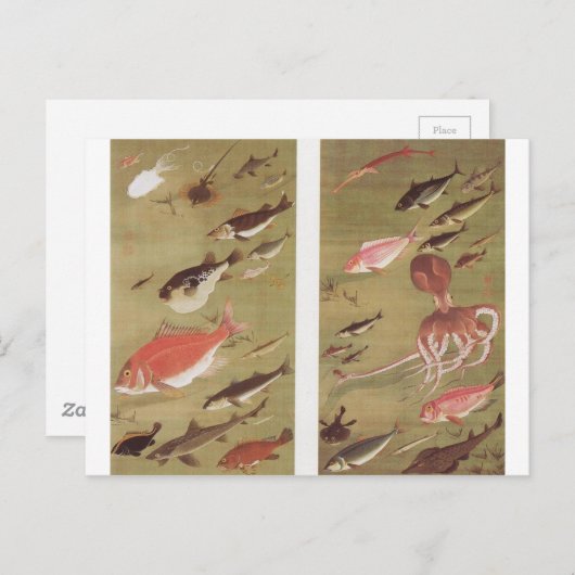 伊藤若冲のタコと魚 ポストカード (正面/裏面)