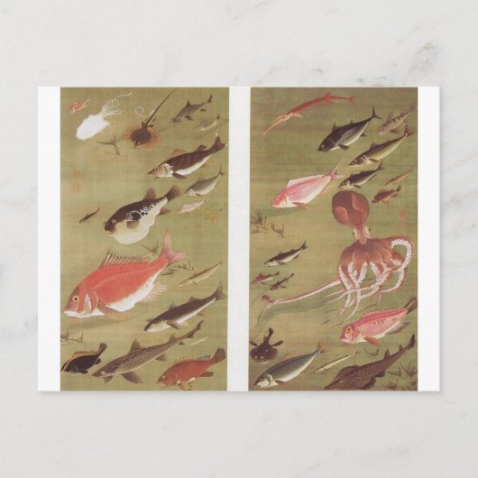 伊藤若冲のタコと魚 ポストカード (正面)
