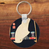 伊藤若冲の白いマカオイラストレーション キーホルダー (正面)