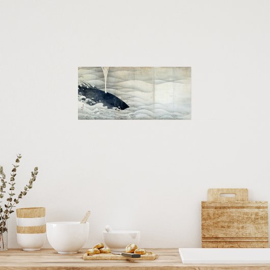 伊藤若冲の象と鯨の屏風 ポスター (キッチン)