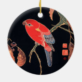 伊藤若冲の赤いオウム セラミックオーナメント (裏面)