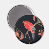 伊藤若冲の赤いオウム マグネット (正面/裏面)