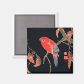 伊藤若冲の赤いオウム マグネット (正面/裏面)