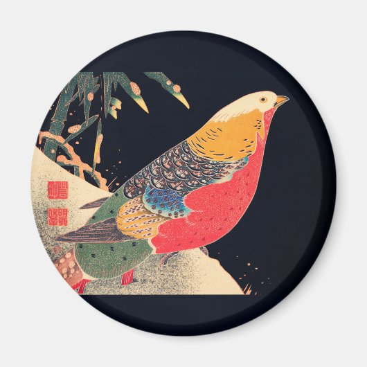 伊藤若冲の『雪の中の金雉』 マグネット (正面)