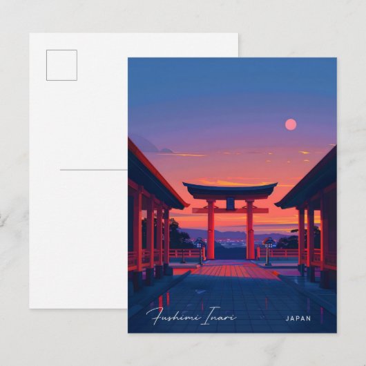 伏見稲荷の夜ヴィンテージ旅行 ポストカード (正面/裏面)