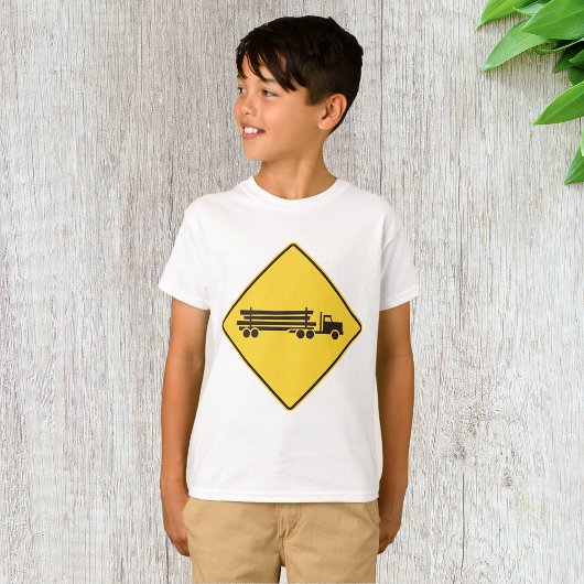 伐採トラック警告サイン 運搬 道路安全 Tシャツ