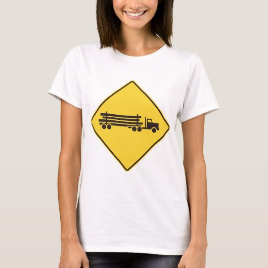 伐採トラック警告標識 運輸 道路安全 Tシャツ (正面)