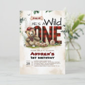 伐採作業員クマの1歳誕生日パーティー招待状 招待状 (スタンド正面)