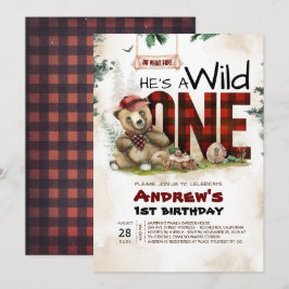 伐採作業員クマの1歳誕生日パーティー招待状 招待状