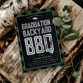 伐採作業員グリーン・チェックのBBQ 卒業パーティー 招待状