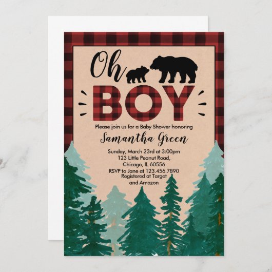 伐採作業員ベイビーシャワー招待状 招待状 (正面/裏面)