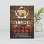 伐採作業員 ファースト バースデー ウッド プラッド 招待状 (スタンド正面)