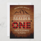 伐採者チェック柄の1歳誕生日 招待状 (正面)