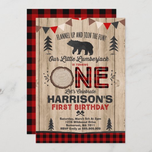 伐採者誕生日招待状 伐採者パーティー 招待状 (正面/裏面)