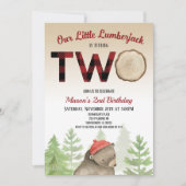 伐採者 ウッドランド フォレスト ベア 2歳の誕生日パーティー 招待状 (正面)