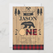 伐採者 ウッドランド ボーイ 1歳 誕生日 招待状 (正面)