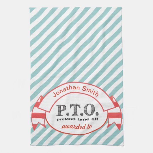 休おもしろい暇のふりをして昇進おめでとう キッチンタオル (縦)