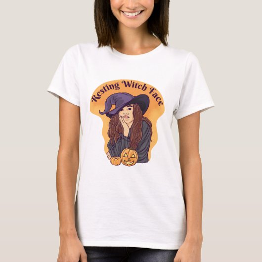 休む魔女の顔 - ハロウィン Tシャツ (正面)