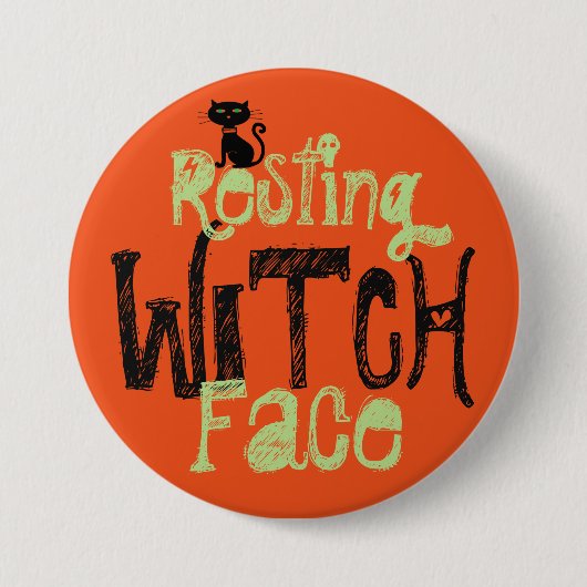 休んでいる魔女の顔のハロウィン　ボタン 缶バッジ (正面)