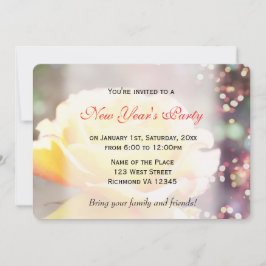 休ファンシーみ黄色バラ花新年のパーティー 招待状