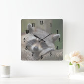 休息のアライグマ スクエア壁時計 (ホーム)
