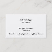 休息のバケツによって切り取られる黄色い掘削機 名刺 (裏面)