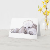 休息の白い標準プードル カード (黄色い花)