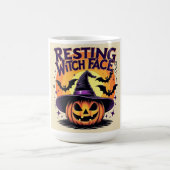 休息の魔女顔 – 面白いハロウィンカボチャ コーヒーマグカップ (中央)