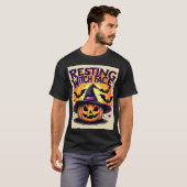 休息の魔女顔 – 面白いハロウィンカボチャ Tシャツ (正面フル)