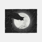 休息の黒猫および満月のフリースブランケット フリースブランケット (正面(横))