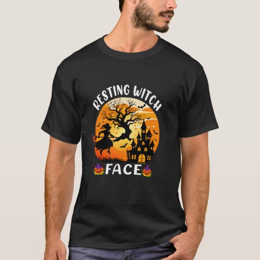休息ウィッチ顔おもしろいウィッチハロウィーンTシャツ Tシャツ (正面)